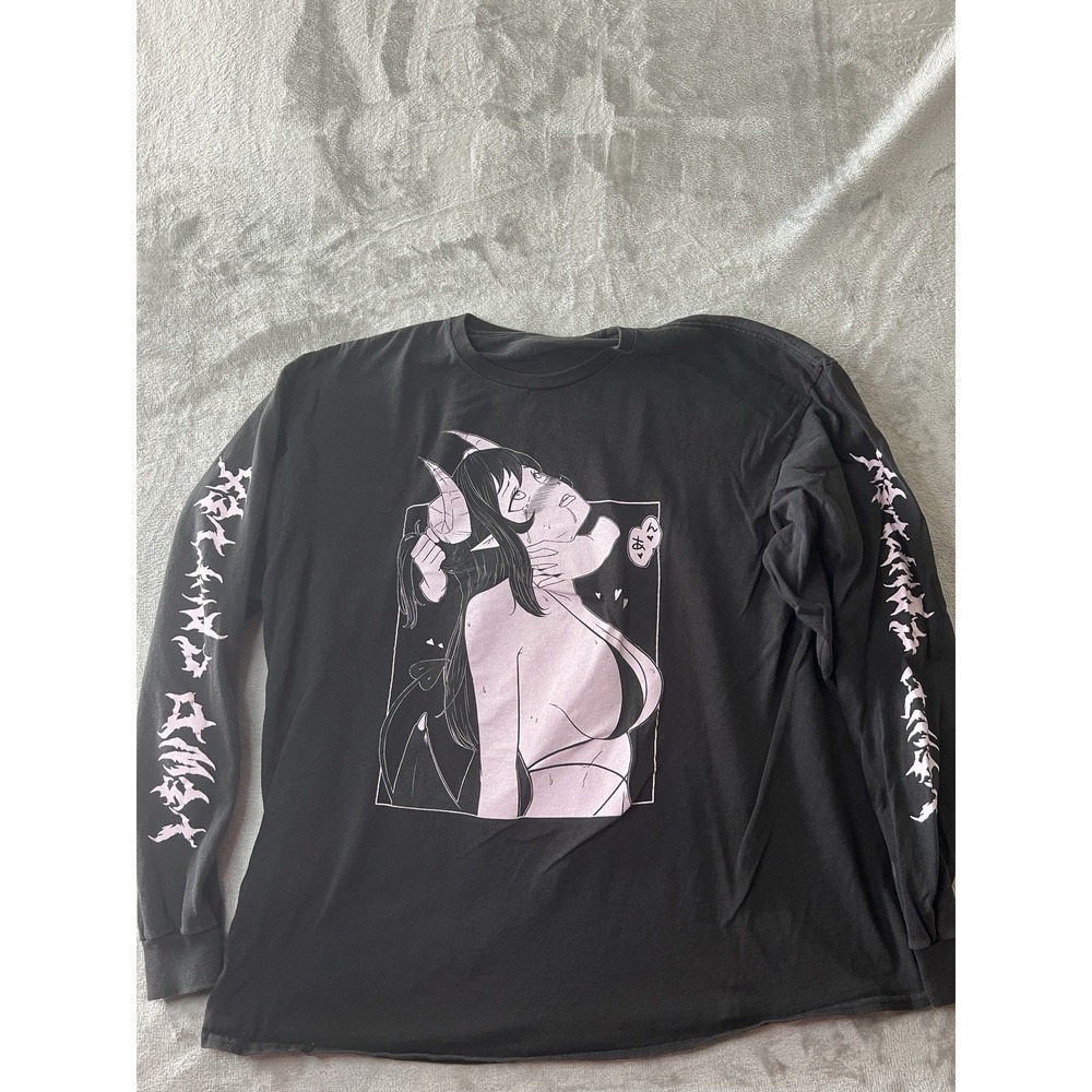 Lewd Complex Mens Medium Black Pink Anime Girl Long Sleeve Graphic